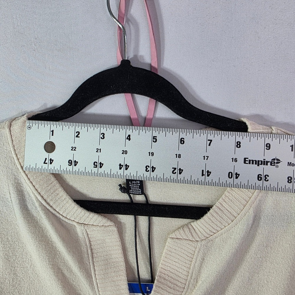 Buffalo David Bitton Cream Split Neck Puff Sleeve Knit Top Large NEW - Picture 7 of 12